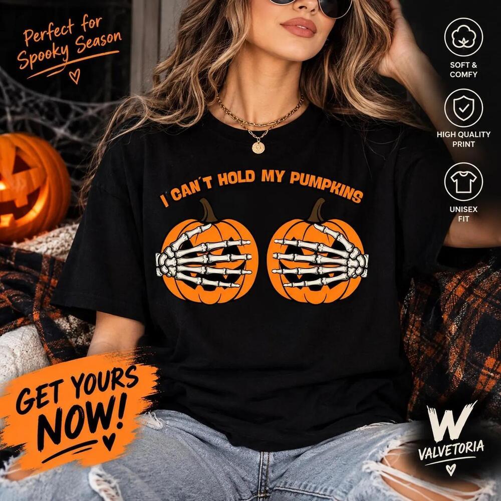 Halloween Joke Shirt, Funny T-Shirt, Skeleton Hands Pumpkin Shirt